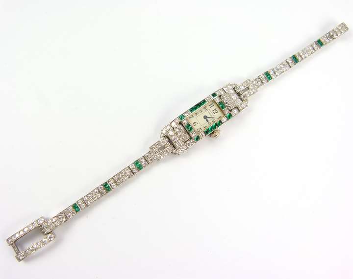 Diamond and emerald set lady's dress wristwatch